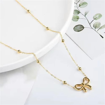 NSJ04A Bow bead chain necklace - 18k gold PVD plated 316 stainless steel - Anti tarnish