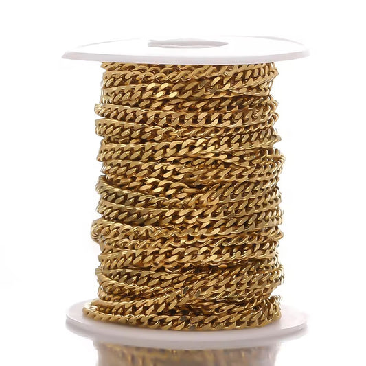 CN 265 Wide press thick 18k gold PVD plated Stainless steel chain ( 1 feet ) Anti tarnish ( 4.5 mm )