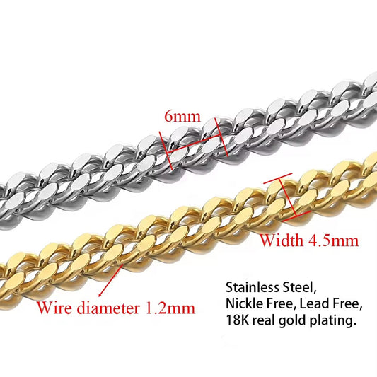 CN 266 Wide press thick silver Stainless steel chain ( 1 feet )Anti tarnish ( 4.5 mm )
