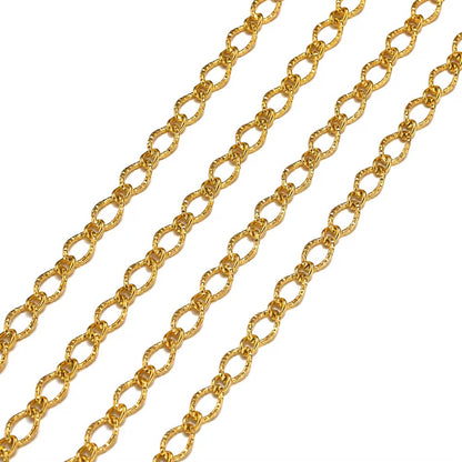 DIYS180 Oval Embossed Chain Gold ( 1 feet ) PVD Plated
