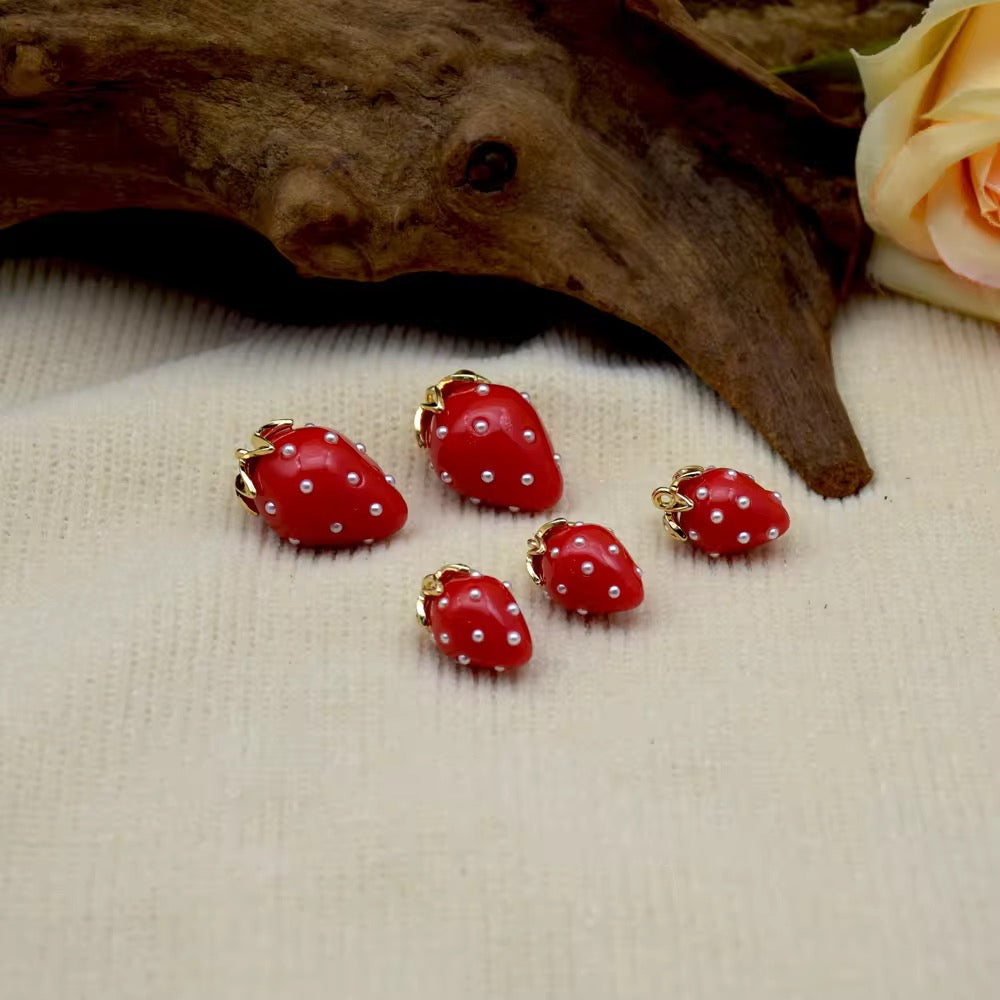 SS 2889 Red strawberry gold plated charm ( 1 pc ) Anti tarnish