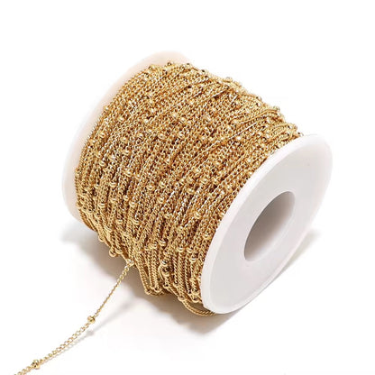 CN 60 Satellite Bead Curb Chain 18k Gold PVD Plated 316 Stainless steel ( 1 feet ) Anti tarnish