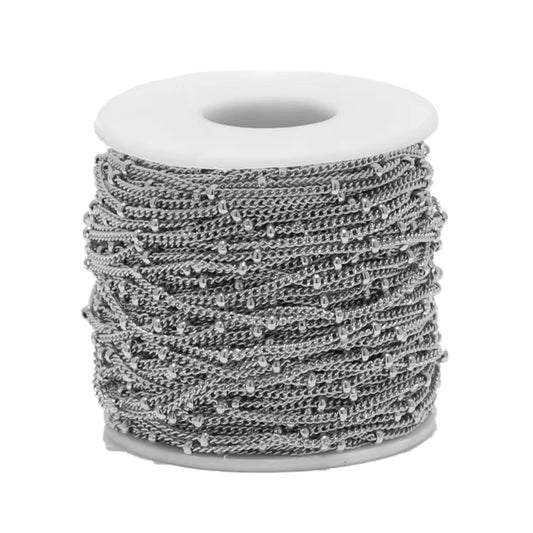 CN 61 Satellite Bead Curb chain Silver Stainless steel ( 1 feet ) Anti tarnish