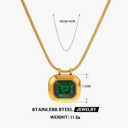 NSJ36B Green Zircon pendant necklace - 18k Gold PVD plated