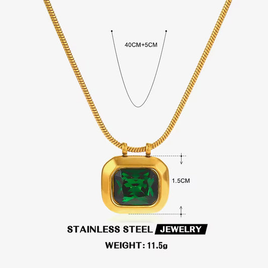 NSJ36B Green Zircon pendant necklace - 18k Gold PVD plated