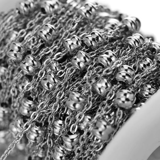 DIYS303 Barrel Link Chain ( 1 feet ) Silver PVD