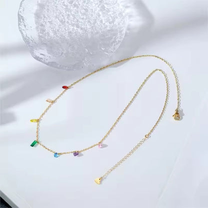 NSJ35E Multi Colour stone dainty chain Necklace - 18k stainless steel - Anti tarnish