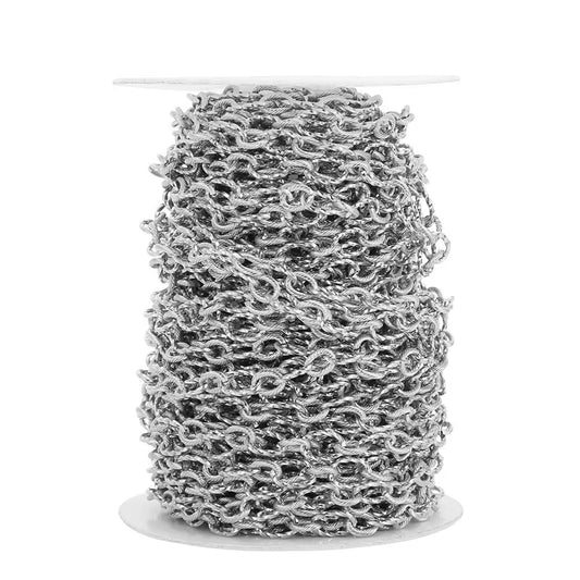 DIYS306 Chunky Textured Oval chain ( 1 feet ) Silver PVD
