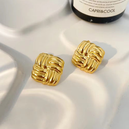 ESJ01A Dough twist square Earrings - 18k gold PVD plated 316 stainless steel - Anti tarnish