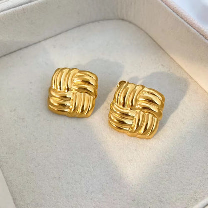 ESJ01A Dough twist square Earrings - 18k gold PVD plated 316 stainless steel - Anti tarnish