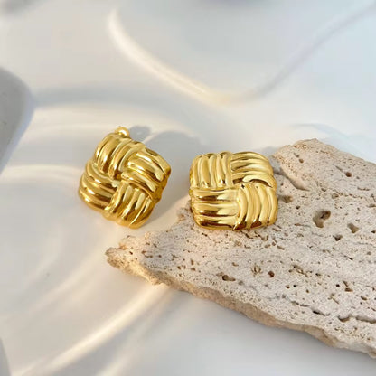 ESJ01A Dough twist square Earrings - 18k gold PVD plated 316 stainless steel - Anti tarnish