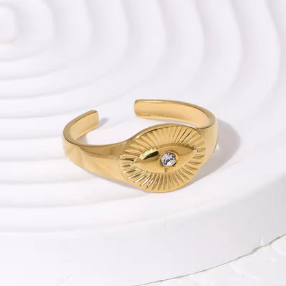 RSJ01B Zircon Evil eye adjustable Ring - 18k gold PVD Plated 316 stainless steel - Anti tarnish
