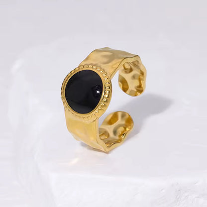 RSJ01C Black Enamel chunky adjustable Ring - 18k gold PVD plated 316 stainless steel - Anti tarnish