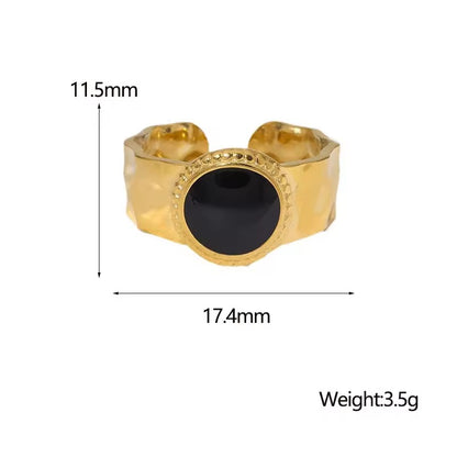 RSJ01C Black Enamel chunky adjustable Ring - 18k gold PVD plated 316 stainless steel - Anti tarnish
