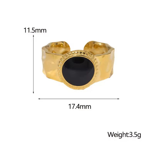 RSJ01C Black Enamel chunky adjustable Ring - 18k gold PVD plated 316 stainless steel - Anti tarnish
