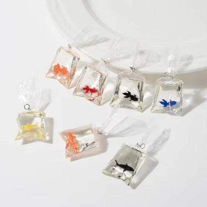 BRC 010 Gold fish water bag resin charm with hook ( 1 pc )
