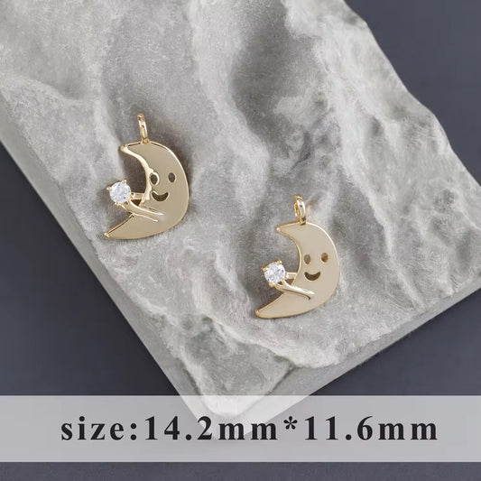 GP 2296 Zircon Moon charm 18k gold plated ( 1 pc ) - anti tarnish
