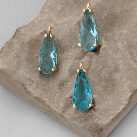 CZ 2302 Light blue Teardrop Zircon charm 18k gold plated ( 1 pc ) - anti tarnish