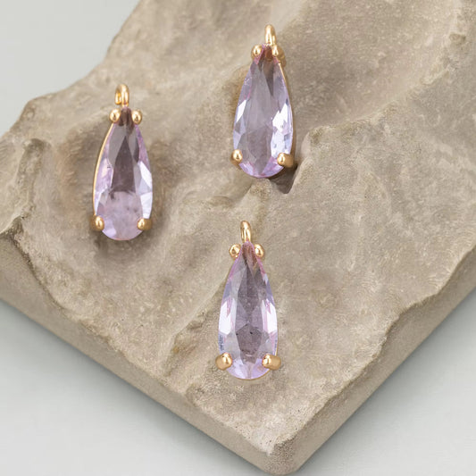CZ 2301 Purple Teardrop Zircon charm 18k gold plated ( 1 pc ) - anti tarnish