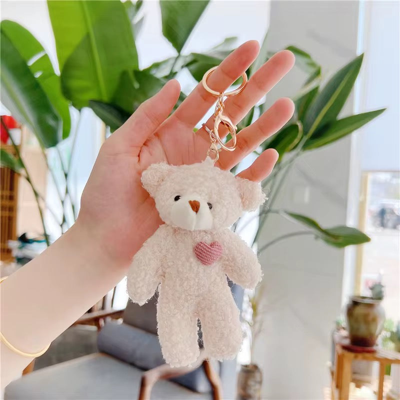 Teddy doll with Pink Heart Cute 3D Plush Toy Keychain ( 1 pc ) ( 14:6 cm )