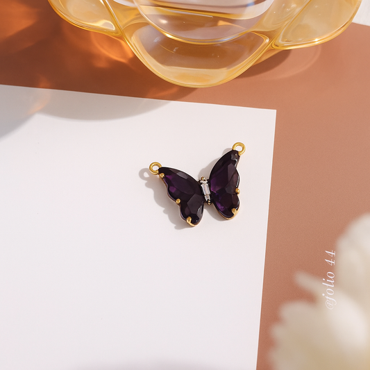 BBB 206 (s) Deep Purple Butterfly 14k gold plated Zircon crystal charm ( 1 pc ) Anti tarnish ( 22:16 mm )