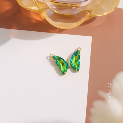 BBB 206 (t) Holographic Green Butterfly 14k gold plated Zircon crystal charm ( 1 pc ) Anti tarnish ( 22:16 mm )