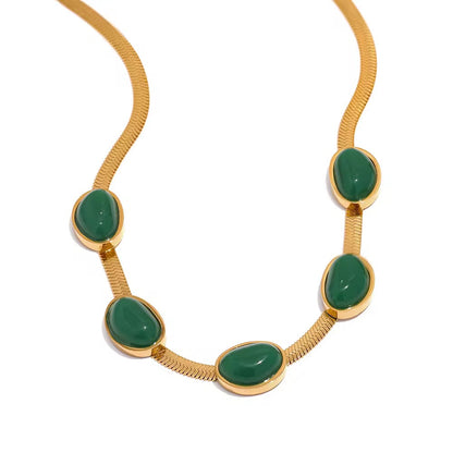 NSJ27E Emerald Stone Snake Necklace - 18k Gold pvd plated 316 stainless steel - Anti tarnish