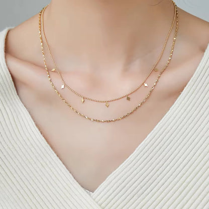 NSJ39B Double Layered Rhombus Dangling Minimalistic Necklace - 18k Gold PVD plated