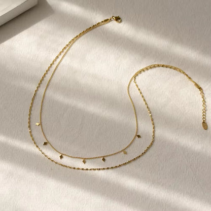 NSJ39B Double Layered Rhombus Dangling Minimalistic Necklace - 18k Gold PVD plated