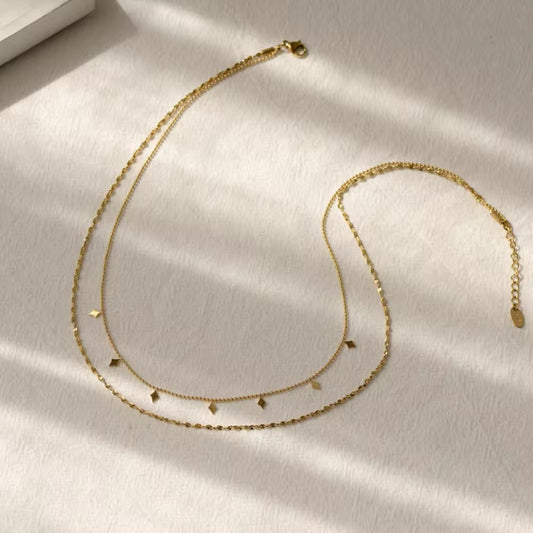SJ 72 Double Layered Rhombus Dangling Minimalistic Necklace - 18k stainless steel - Anti tarnish - Wholesale
