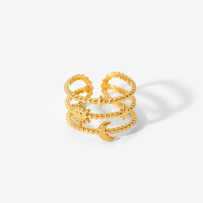 RSJ33C Triple layer sun & moon Ring - 18k gold pvd plated