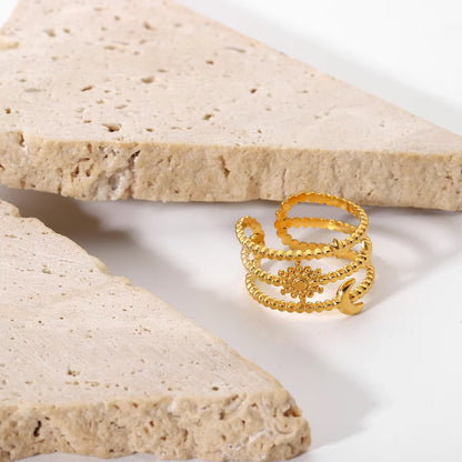 RSJ33C Triple layer sun & moon Ring - 18k gold pvd plated