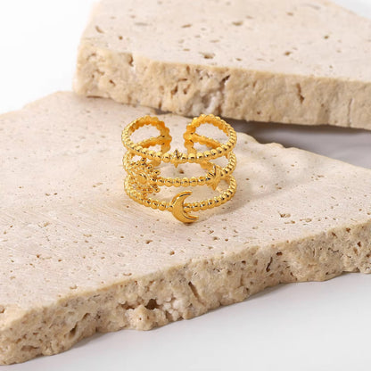 RSJ33C Triple layer sun & moon Ring - 18k gold pvd plated