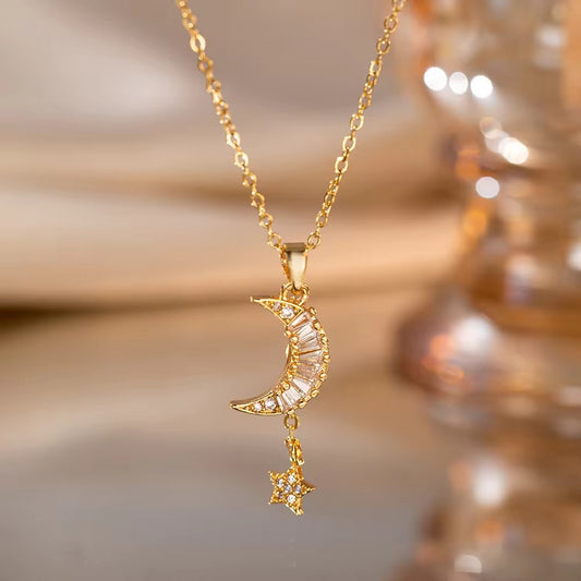 SJ 88 Moon Zircon Necklace - 18k Gold PVD plated stainless steel - Anti tarnish