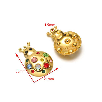 SS 2902 Colourful Zircon Lady Bug premium Charm 18K Gold plated stainless steel ( 1 piece ) Anti tarnish (30:21 mm )