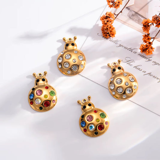 SS 2902 Colourful Zircon Lady Bug premium Charm 18K Gold plated stainless steel ( 1 piece ) Anti tarnish (30:21 mm )