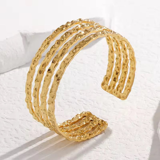 SS 105 Four layer textured Cuff Bracelet - 18k stainless steel - Anti tarnish - Wholesale