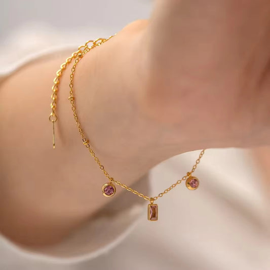 SS 113 Pink Zircon dainty minimalistic Bracelet - 18k stainless steel - Anti tarnish - Wholesale