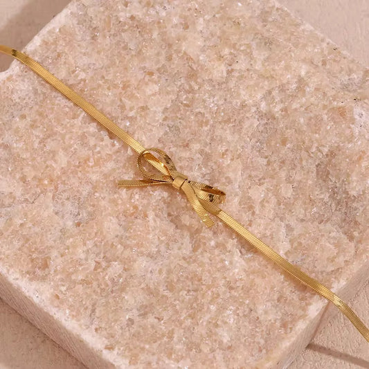 NSJ01F Bow snake chain Necklace - 18k Gold PVD Plated 316 stainless steel - Anti tarnish