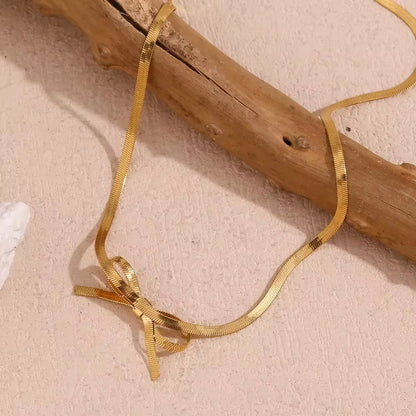 NSJ01F Bow snake chain Necklace - 18k Gold PVD Plated 316 stainless steel - Anti tarnish
