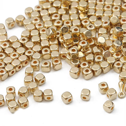 BBB 366 (a) Gold Square spacer Bead ( 1 pc ) UV Plated Acrylic ( 4 mm )