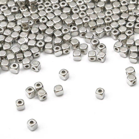 BBB 366 (b) Silver Square spacer Bead ( 1 pc ) UV Plated Acrylic ( 4 mm )