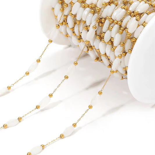 CN 382 White crystal  Handmade 18k gold PVD plated 316 Stainless steel chain ( 1 feet ) Anti tarnish