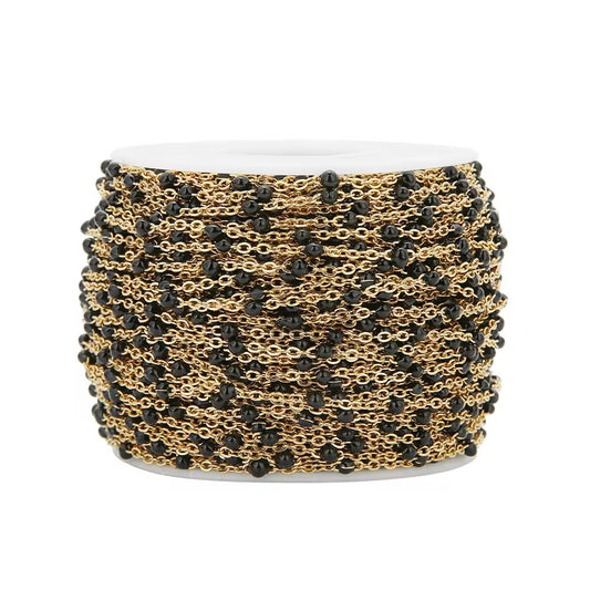 CN 383 Black enamel bead 18k gold PVD 316 Stainless steel chain ( 1 feet ) Anti tarnish