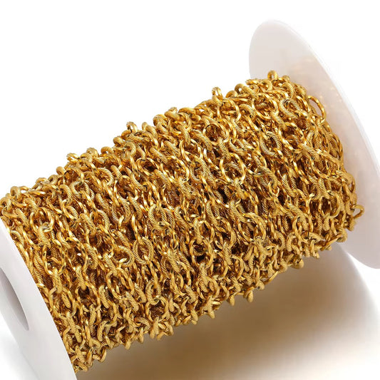 CN 381 Chunky Textured Oval Chain 18k Gold PVD plated 316 Stainless steel ( 1 feet ) Anti tarnish