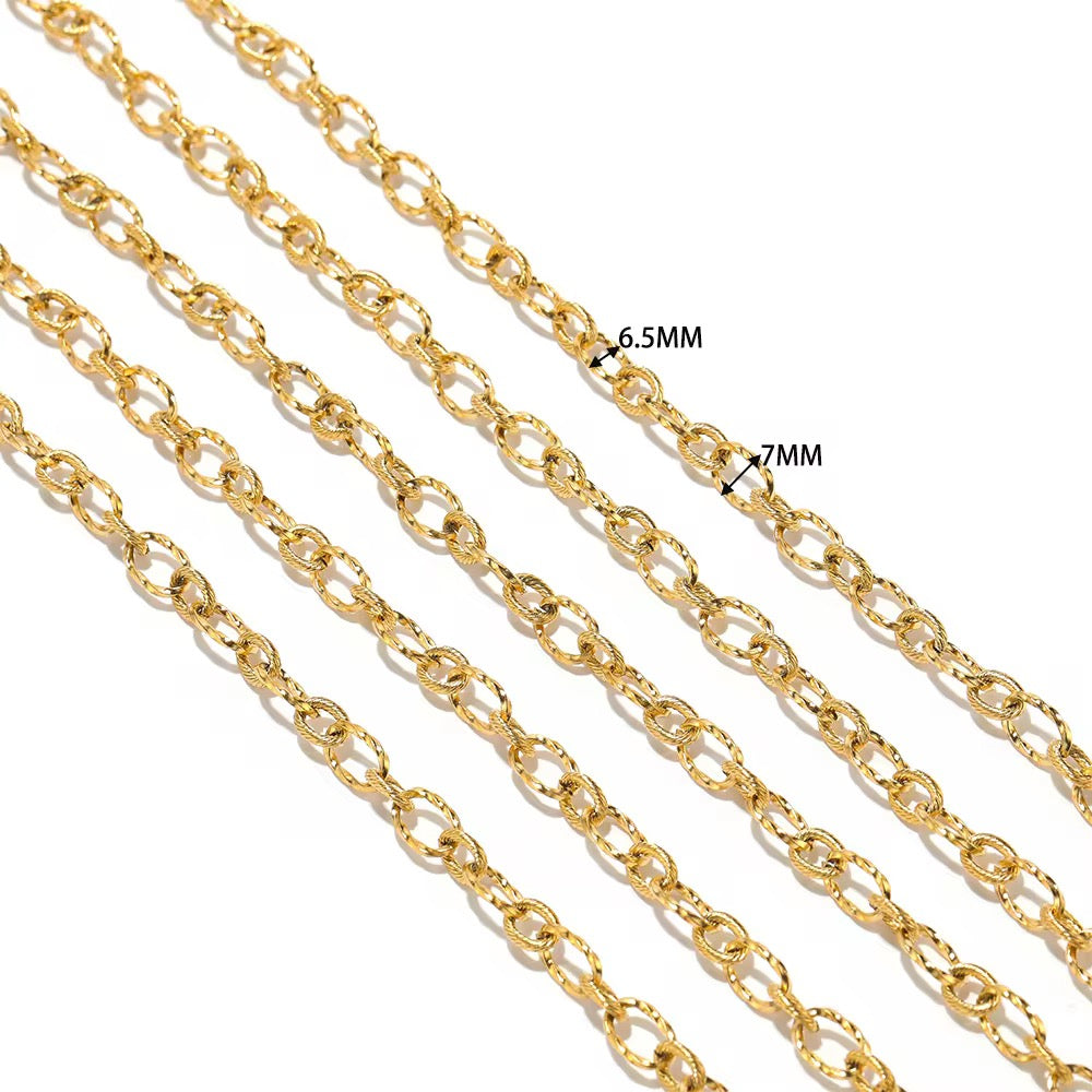 CN 381 Chunky Textured Oval Chain 18k Gold PVD plated 316 Stainless steel ( 1 feet ) Anti tarnish
