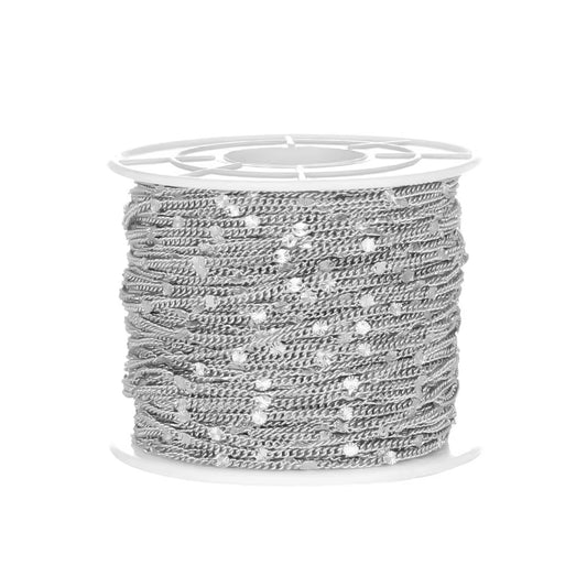 CN 386 Pinch Curb Chain Silver PVD plated 316 Stainless steel ( 1 feet ) Anti tarnish ( 2 mm )