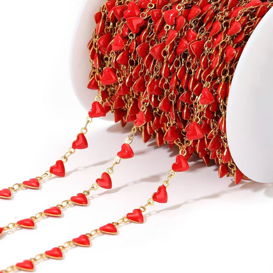 CN 390 Heart enamel chain 18k gold PVD 316 Stainless steel ( 1 feet ) Anti tarnish ( 6 mm )