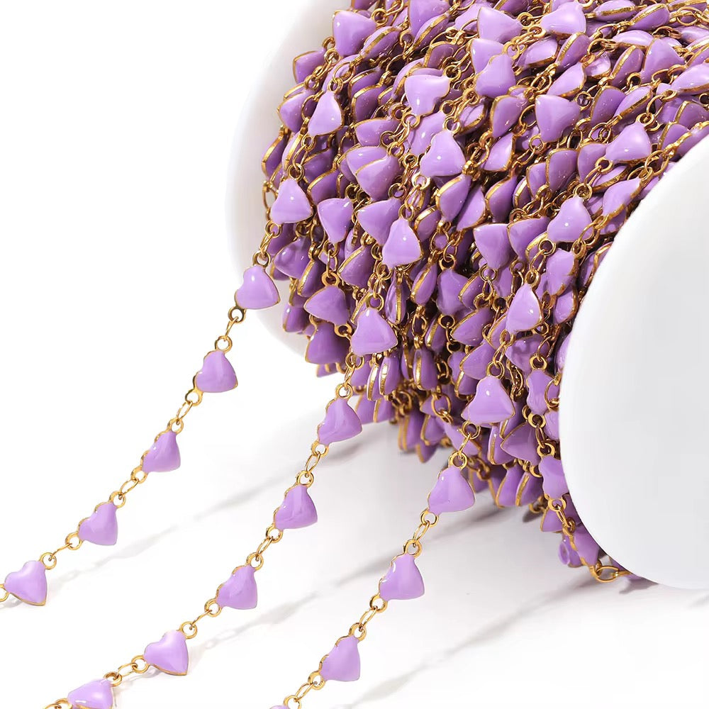 CN 388 Purple Heart enamel chain 18k gold PVD 316 Stainless steel ( 1 feet ) Anti tarnish ( 6 mm )