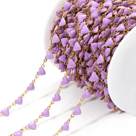 CN 388 Purple Heart enamel chain 18k gold PVD 316 Stainless steel ( 1 feet ) Anti tarnish ( 6 mm )